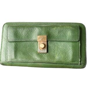 DKNY Green Leather Zip Around Wallet Rectangular Wallet